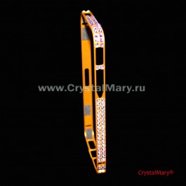 Золотой бампер на айфон с крупными радужными кристаллами Swarovski  www.crystalmary.ru