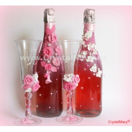 Декор бутылок цветами  www.crystalmary.ru