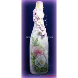 Декор бутылок цветами  www.crystalmary.ru