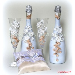 Декупаж свадебных бутылок шампанского  www.crystalmary.ru