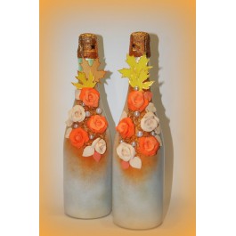 "Осенний вальс" декор бутылок шампанского  www.crystalmary.ru