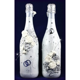 Свадебные бутылки в серебре  www.crystalmary.ru