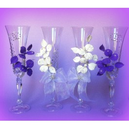 Свадебные бокалы со стразами и цветами  www.crystalmary.ru