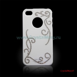Крышка на iPhone 4G Узор из белых кристаллов  www.crystalmary.ru