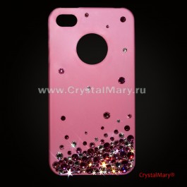 Розовая панель на айфон 4G с разноцветной россыпь кристаллов www.crystalmary.ru