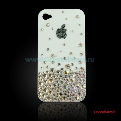 Чехол для iPhone 4 белый с кристаллами Swarovski www.crystalmary.ru