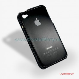 Крышка-бампер iPhone 4 с черными кристаллами www.crystalmary.ru