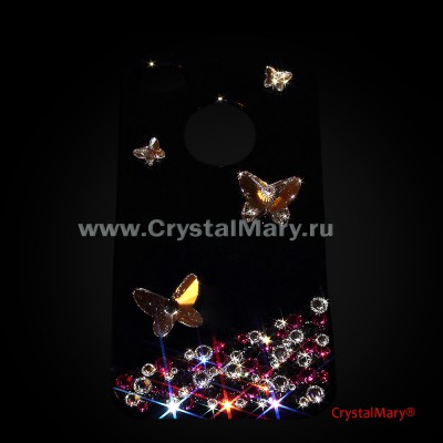 Бабочки и россыпь кристаллов Swarovski на черном www.crystalmary.ru