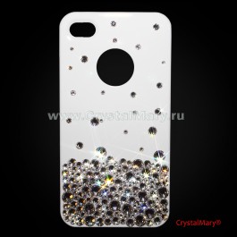 Чехол белый для айфона 4 с бриллиантовой россыпью www.crystalmary.ru
