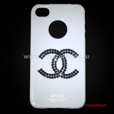 Чехол для iPhone 4 белый с кристаллами Jet Hematite www.crystalmary.ru