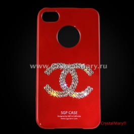 SGP для iPhone 4G красная с логотипом Chanel  www.crystalmary.ru