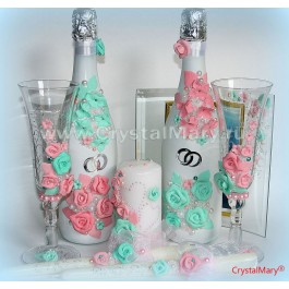 Декор свадебных свечей  www.crystalmary.ru