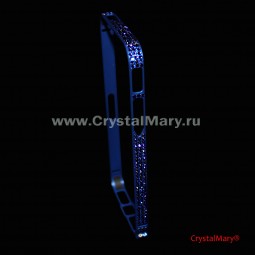 Металлический бампер для айфона синий с кристаллами Сваровски 