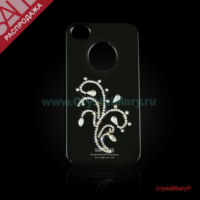 Крышка на iPhone 4G Узор из белых кристаллов www.crystalmary.ru